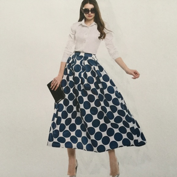 Meaneor- Blue & White Polka-Dot Maxi Skirt - Picture 6 of 6